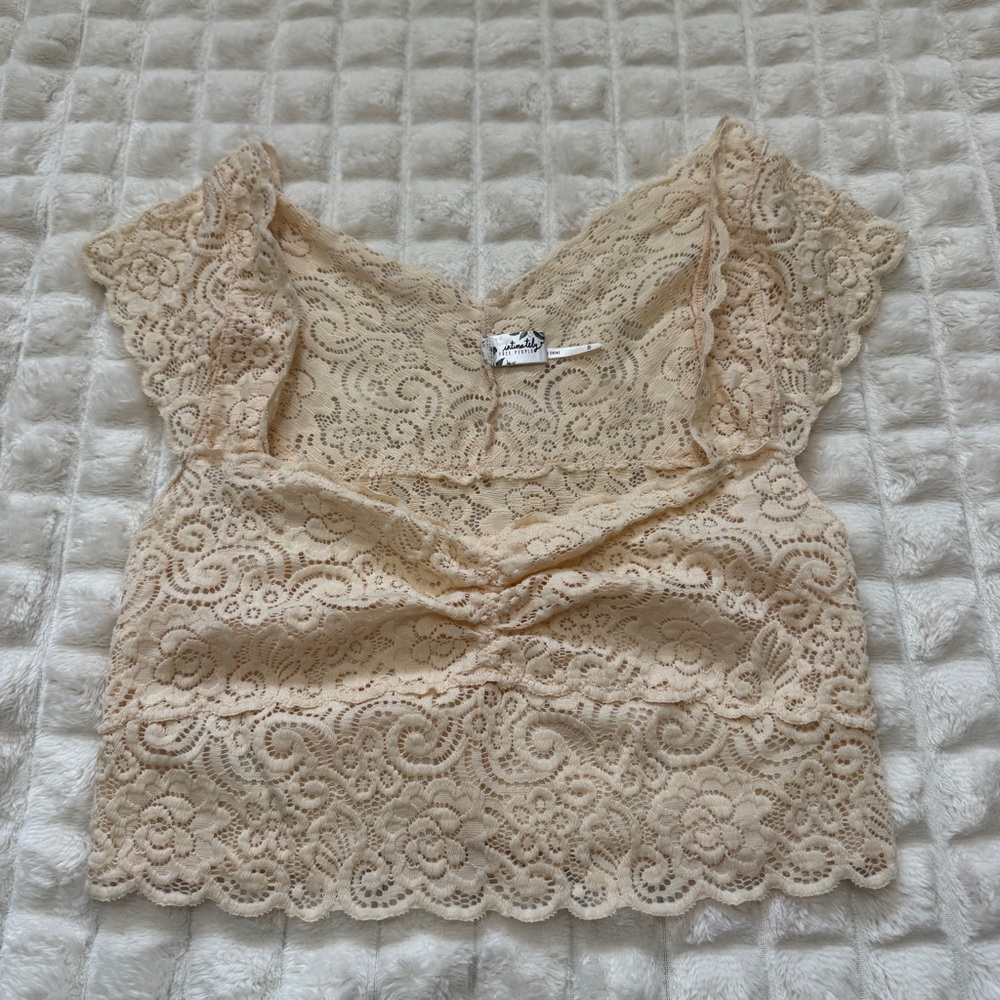 Free People Beige Lace Crop Top